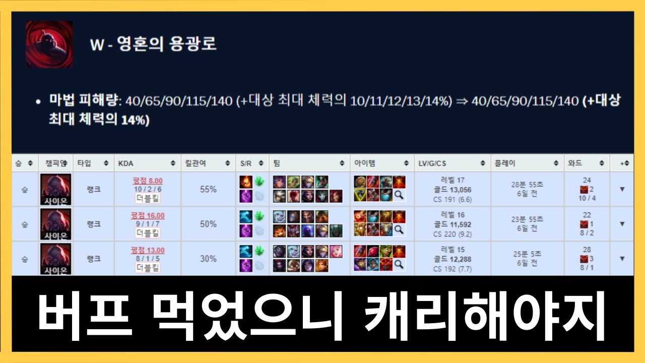 W 버프먹고 신이 된 사이온