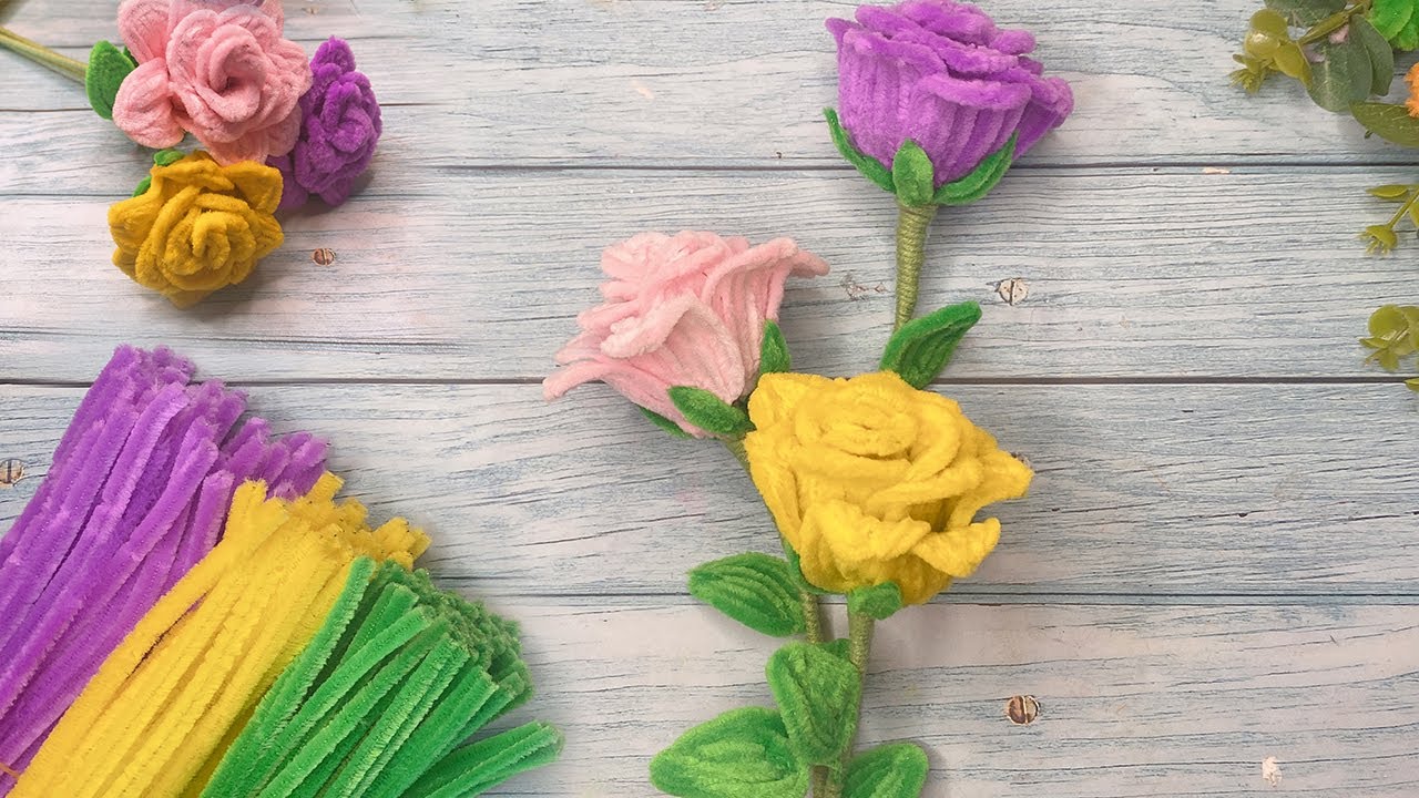 How to Make Beautiful Rose Flower with Pipe Cleaner - chenille wire flowers - DIY Handmade Craft