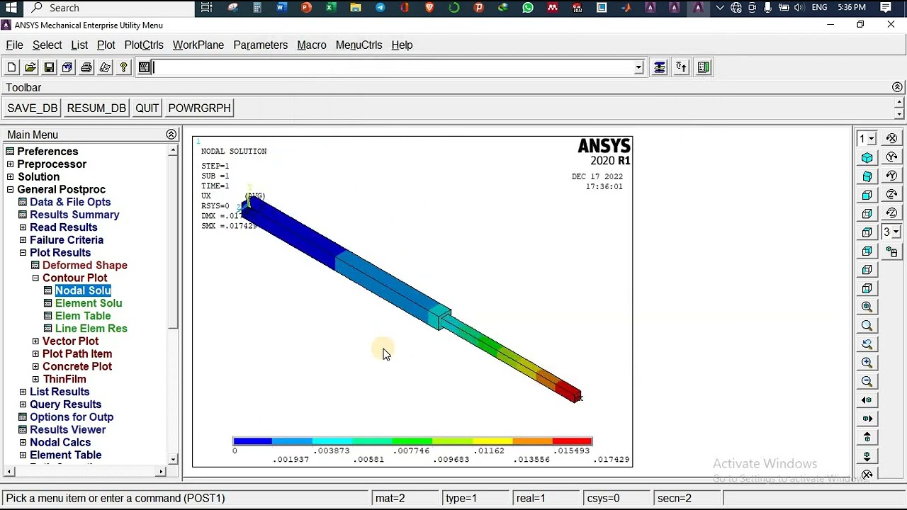 Two bar element analysis on Ansys Mechanical APDL