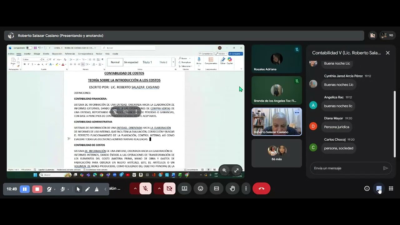Contabilidad V Lic  Roberto Salazar Casiano, salón 205, S 3, de 19 00 a 21 00 horas 1