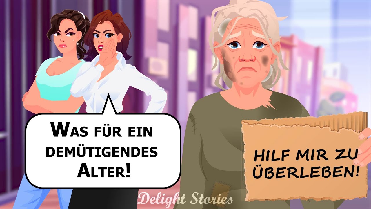Menschen gingen angewidert an einer alten Frau vorbei, die vor dem Laden um Kleingeld bat