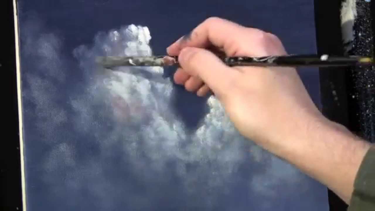 Moonlit Night Sky Clouds acrylic painting lesson available at  