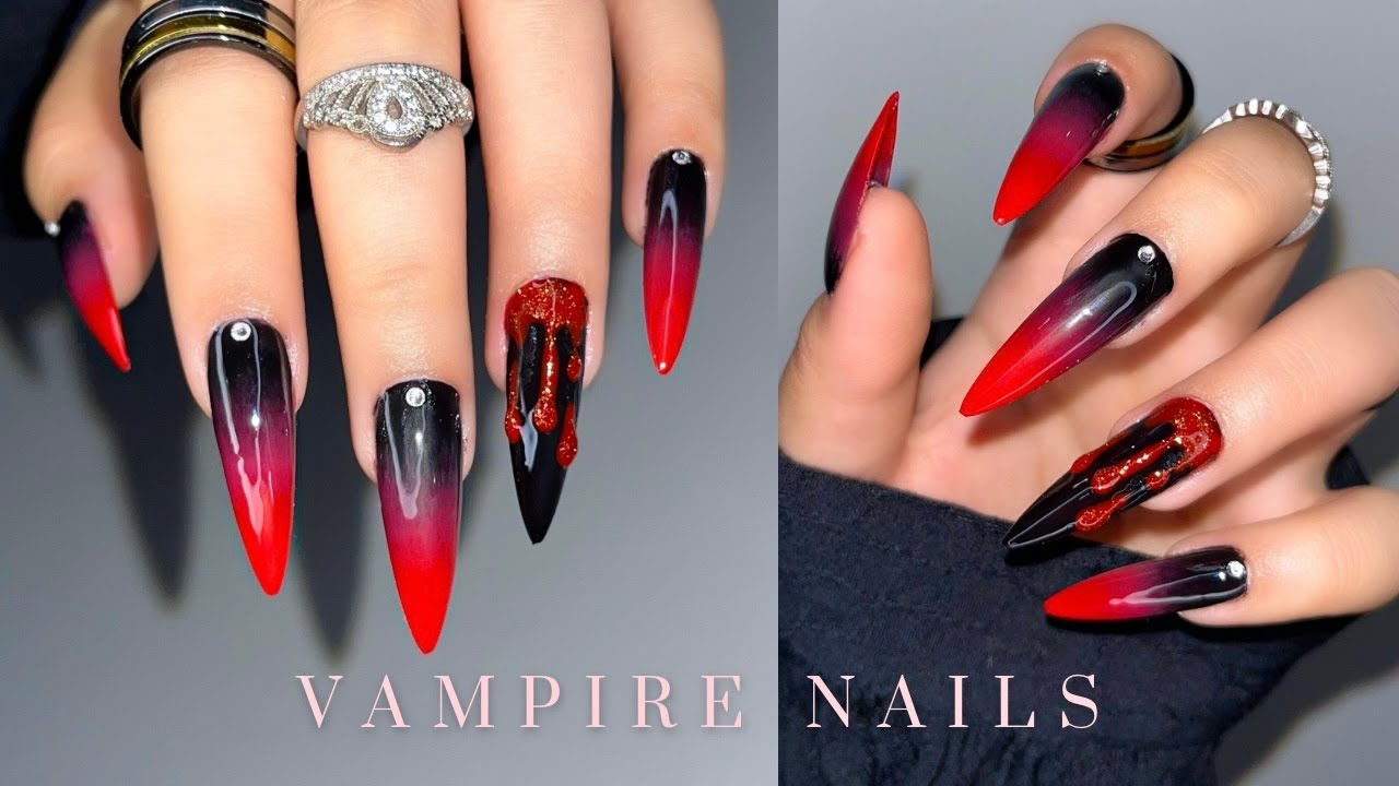 Halloween Nails 2024 🩸👻 Vampire Blood Nails Tutorial | Black to Red Gel Ombre Nails