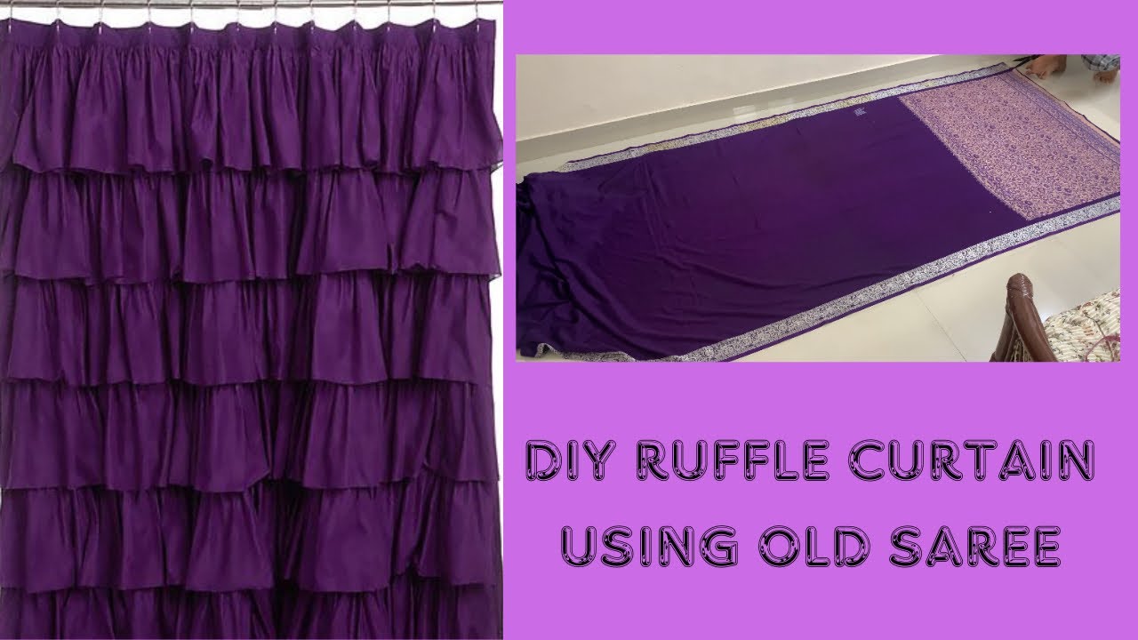 How to make ruffle curtains at home, using old saree , DIY ruffle curtain ,purple curtain , radhiss