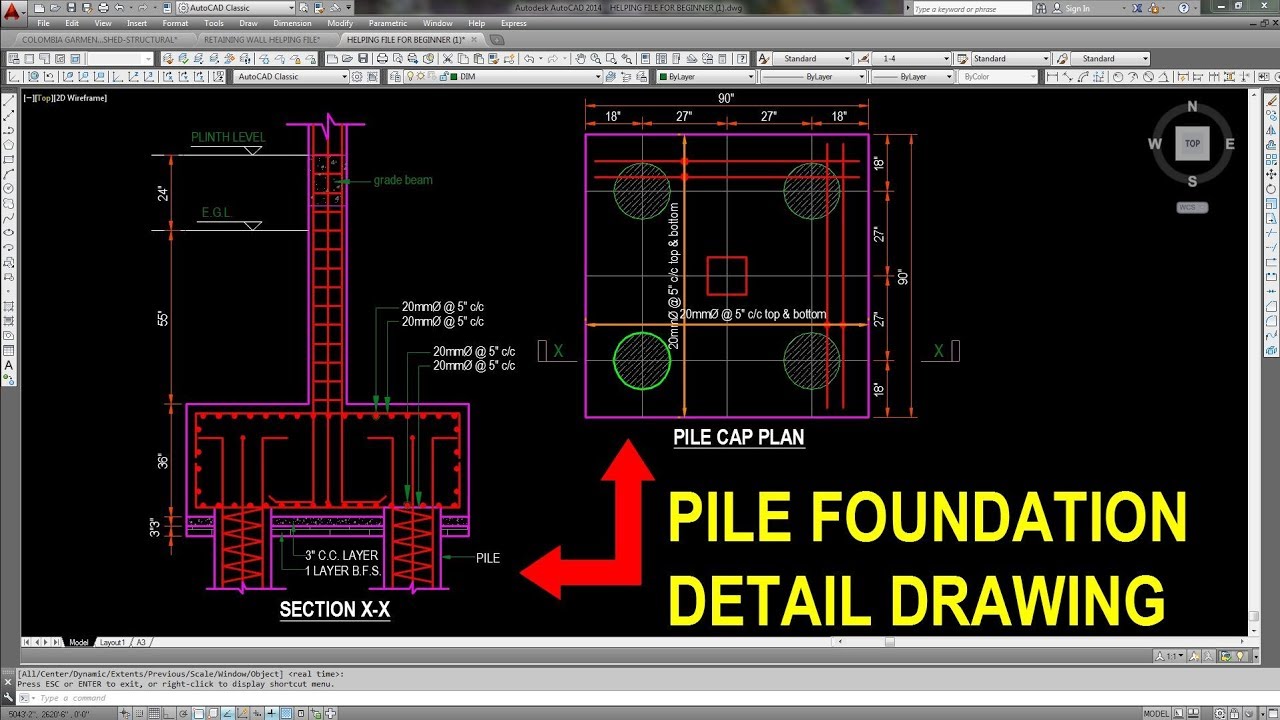 Детальный чертеж свайного фундамента в AutoCAD