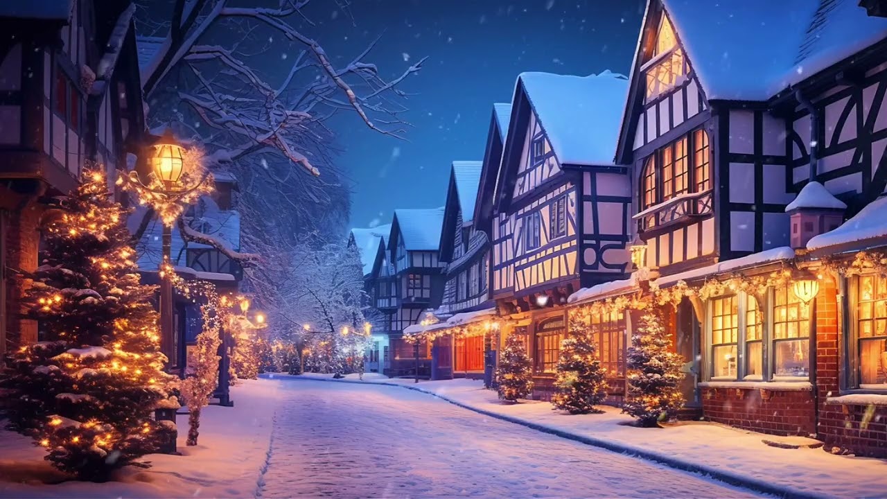 Midnight in a Snowy European Village ❄️ Cozy Winter Ambience & Soft Wind Sounds for relaxation, ASMR