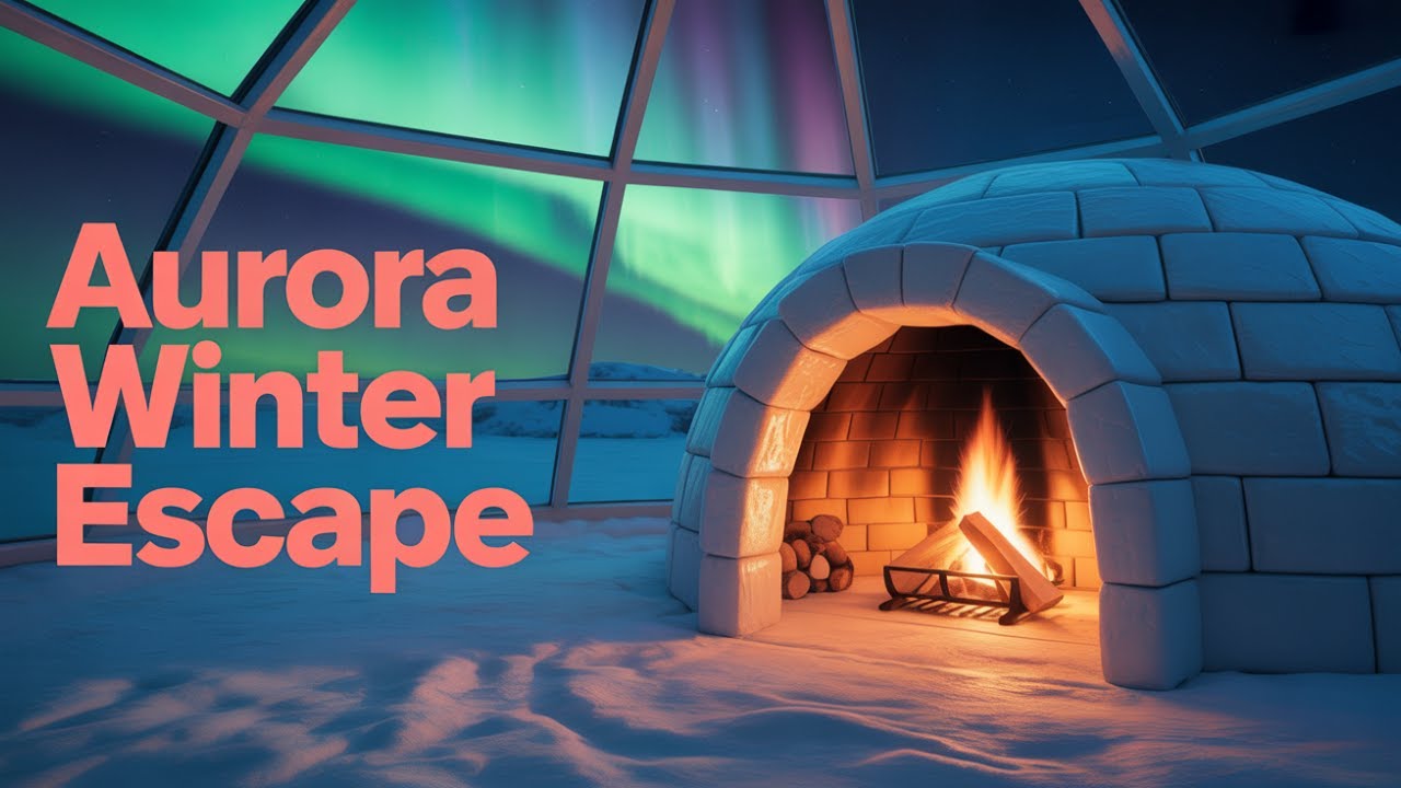 Magical Glass Igloo Nights | Aurora Borealis Glow with Crackling Fire & Peaceful Snow