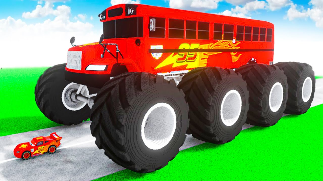 McQueen Transforming to GIANT MCQUEEN SCHOOL BUS BTR BIGFOOT in Teardown!