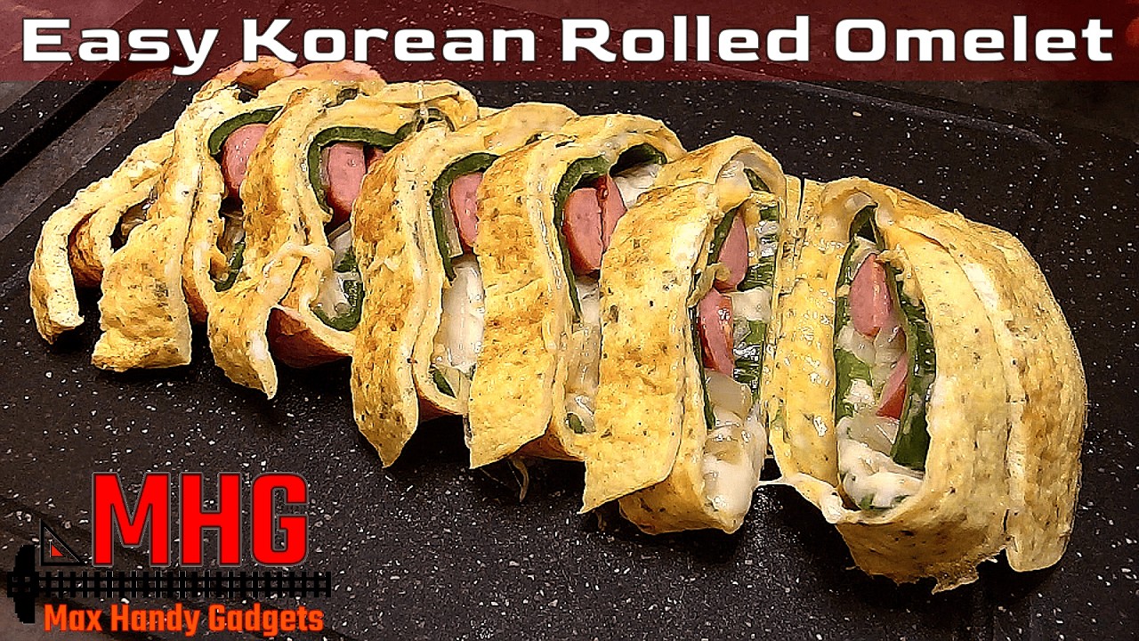 Easy Korean Style Rolled Omelet with Sausage, Poblano Peppers Onions and Cheese