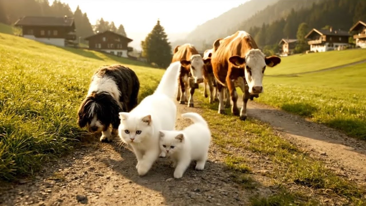 Mama Cat Trims Fur on the Farm and Makes Cow Hat For Kittens At Home 🐄🎩🐾🐈