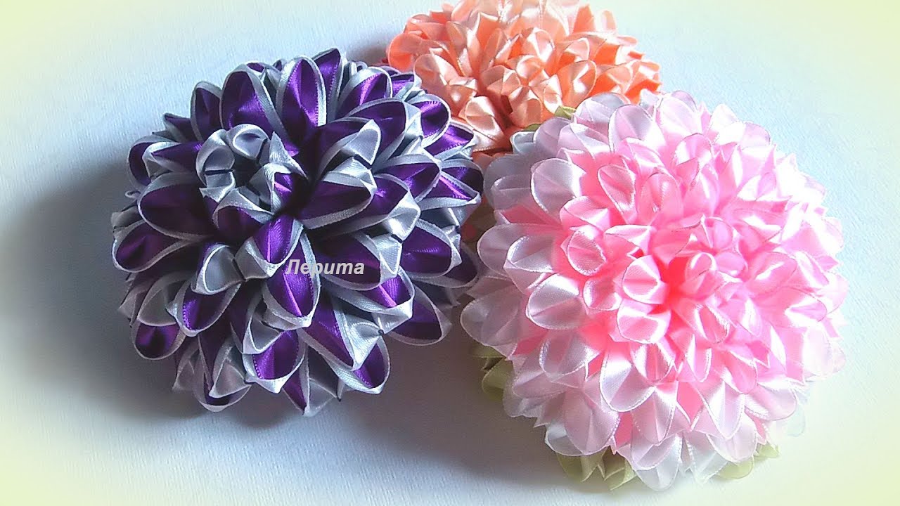 Красивые цветы канзаши из ленты 5 см, мк /DIY satin ribbon flower, kanzashi