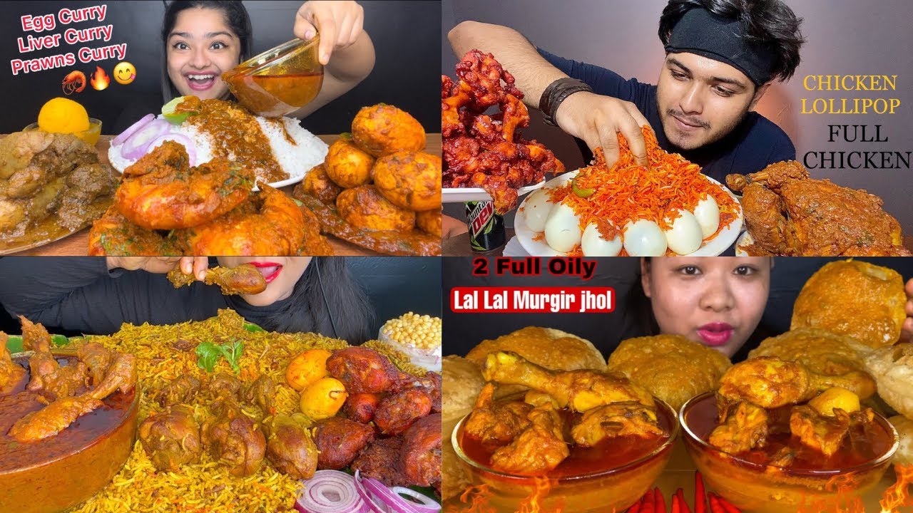 SPICY EGG GHEE ROAST CURRY 🔥 SPICY CHICKEN KALEJI AND CURRY AND SPICY PRAWNS 🦐FOOD VS FOOD