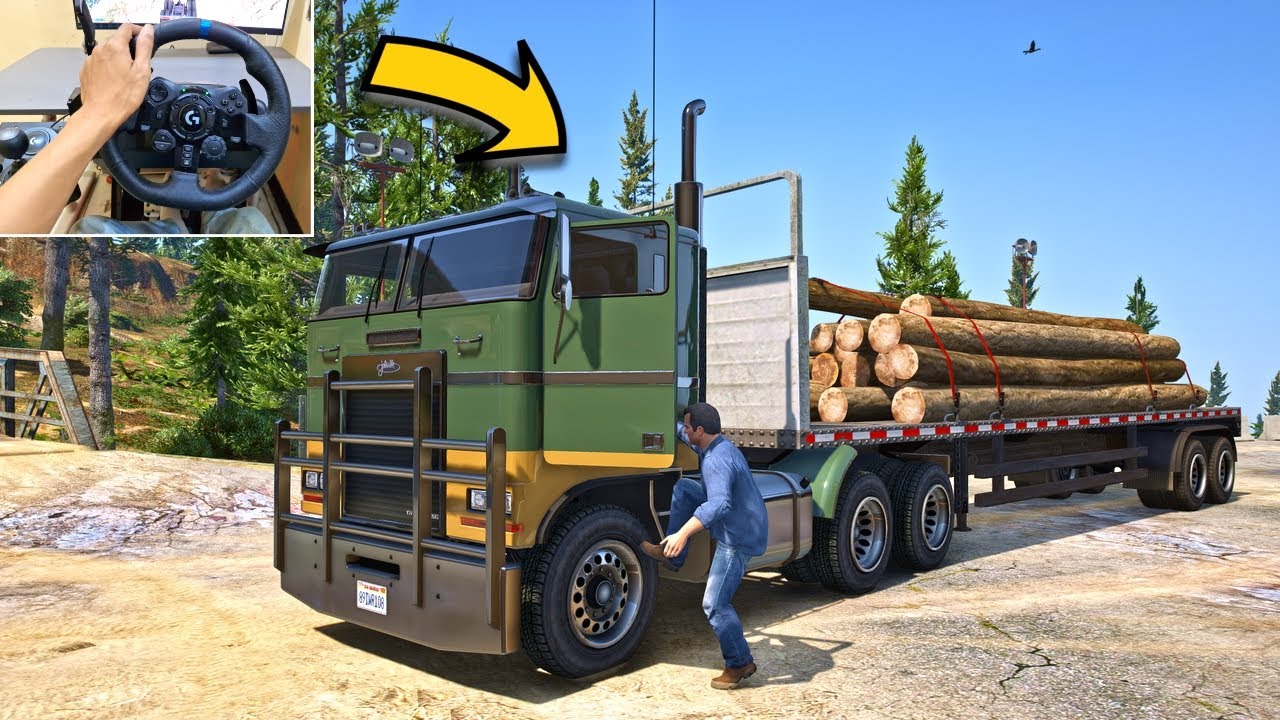 GTA 5 Lets Go To Work As Truck Driver Transporting Lumber - Steering Wheel Gameplay