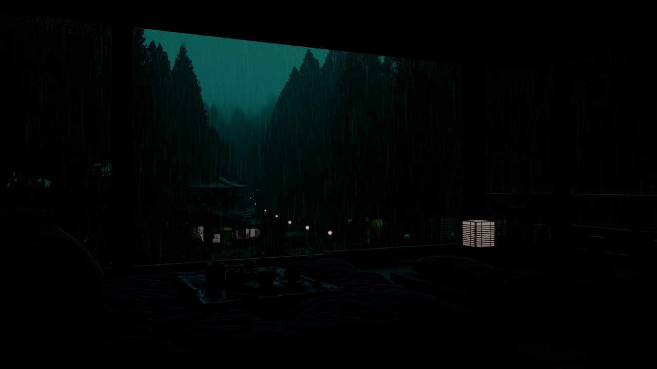 Peaceful Forest Cabin Rain Sounds 🌧 | Dark Bedroom Atmosphere for Deep Sleep & Relaxation
