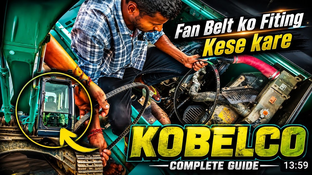 KOBELCO Fan✅  Belt ko KeSe🤔 Fiting Kare ? #kobelco #maintenance 