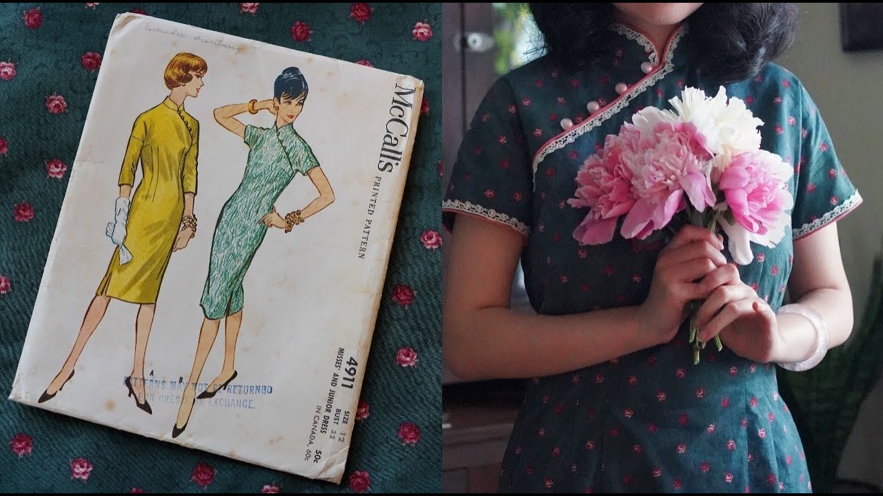 用美国50年代的复古纸样缝一件中国旗袍