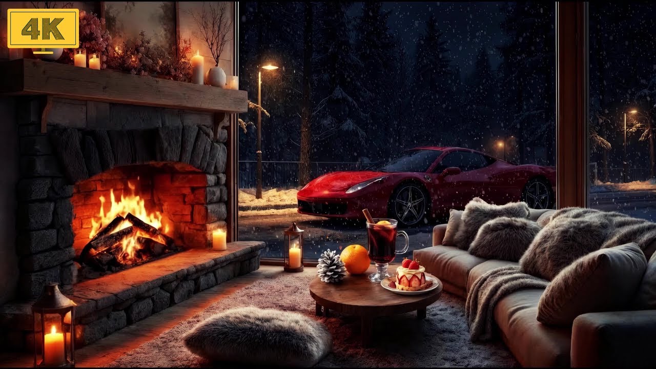 Cozy Forest Hut ❄️ Violin Music Ambience & Fireplace with Crackling Fire for Relaxing