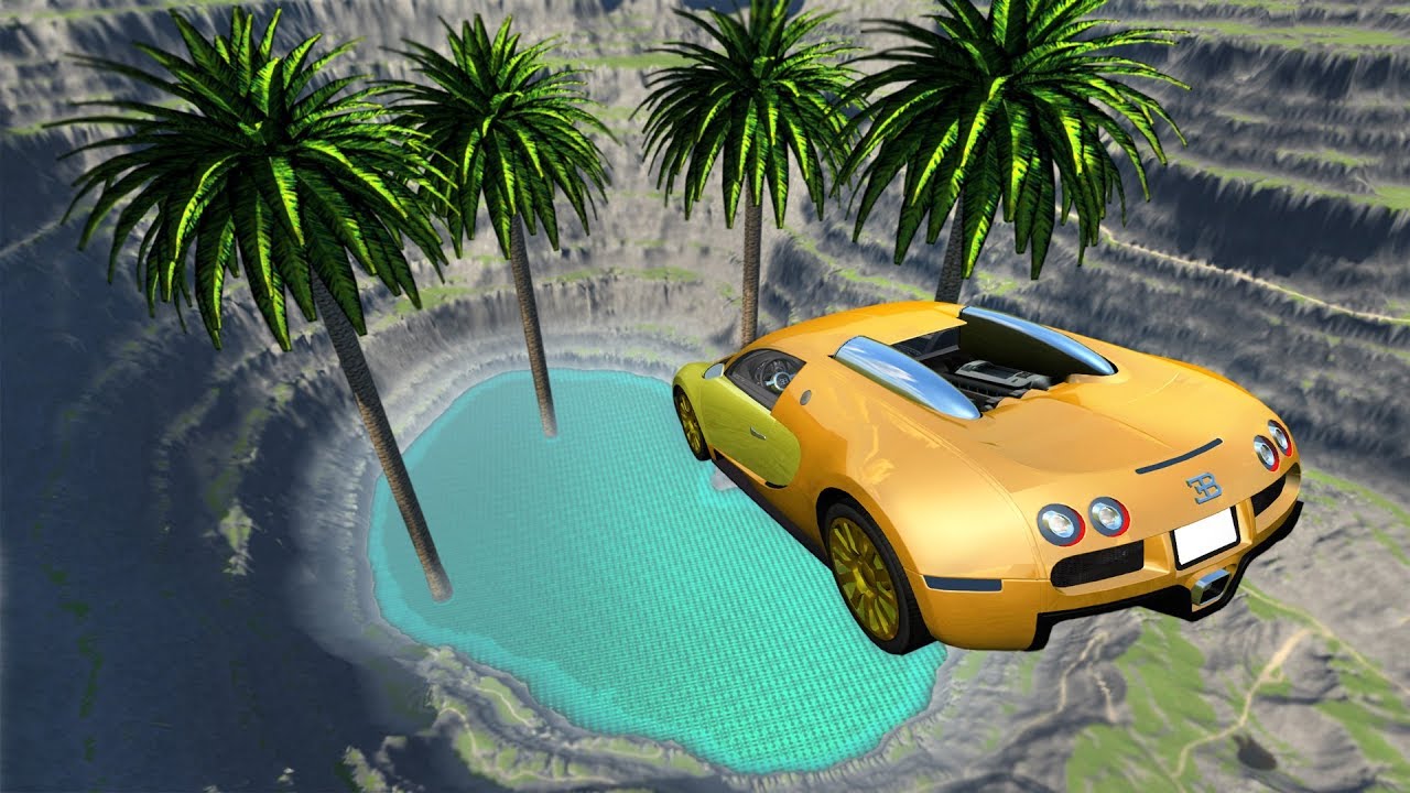 BeamNG drive - Car Jumping Crashes & Falls Into Giant Oasis
