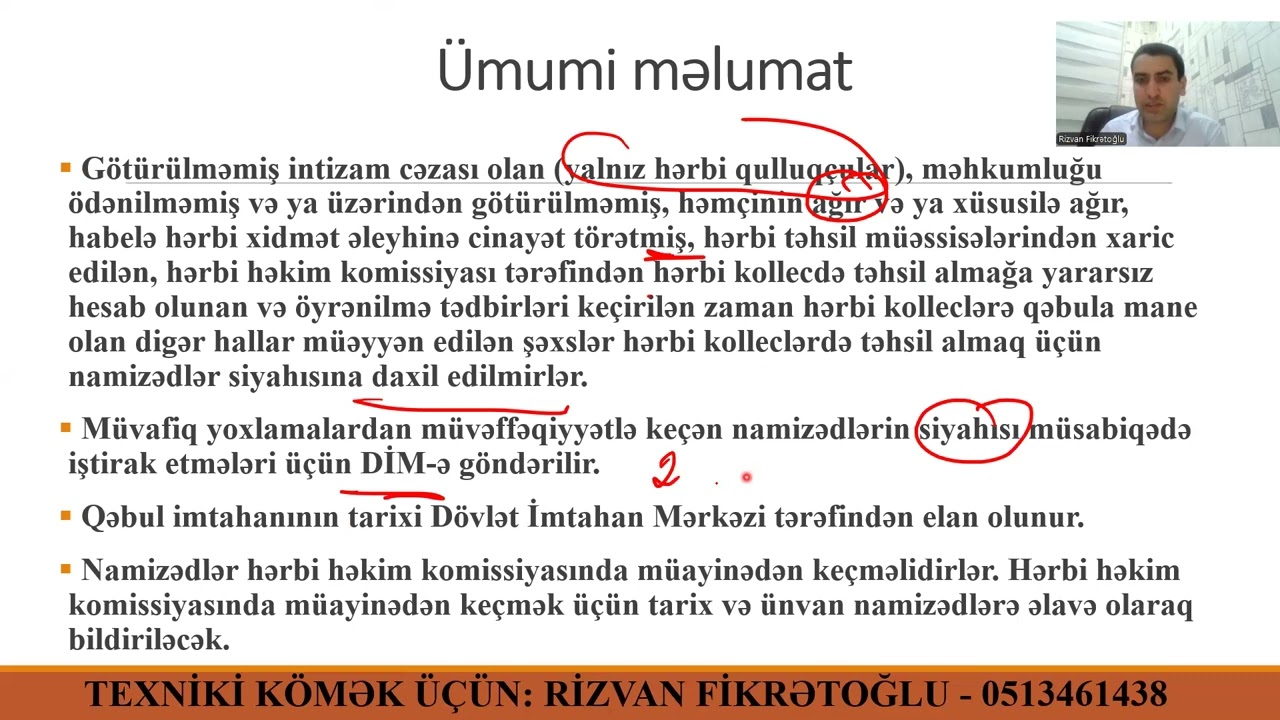 Hərbi kolleclərə qəbul olmaq üçün tələb olunan sənədlər və qaydalar - 0513461438