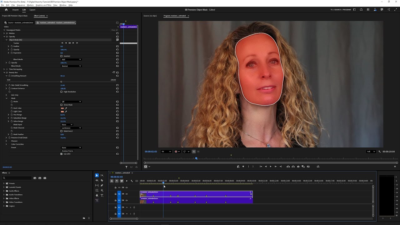 Идеальная кожа в Premiere Pro | Beauty Box и инструмент Object Mask в Premiere Pro
