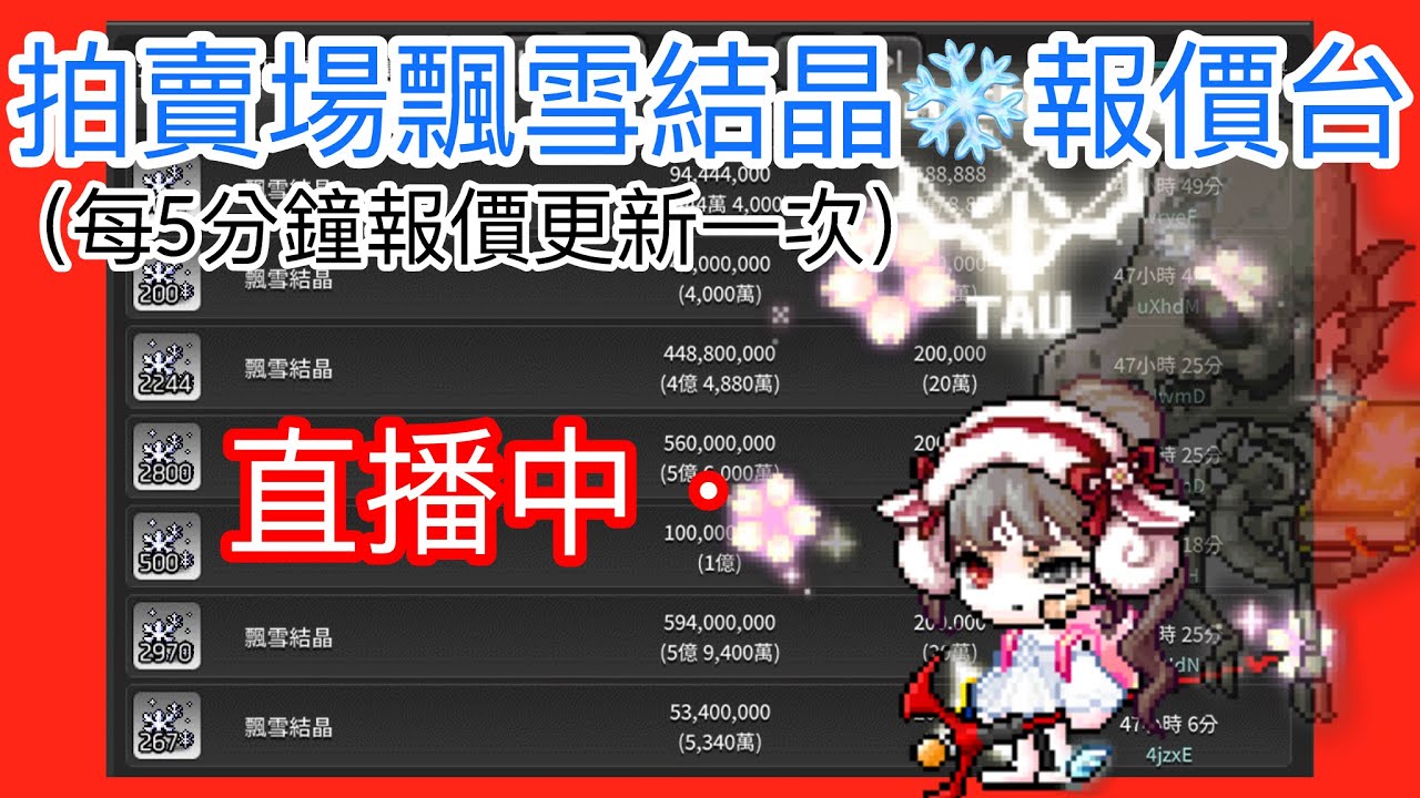 楓之谷Artale飄雪結晶/雪花拍賣場物價台2026/1/23