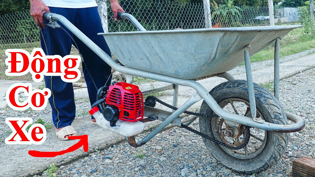 Cách Chế XE RÙA Có Động Cơ Máy Cực Hay / Hướng Dẫn Gắn Động CƠ Máy Phát Cỏ Vào Xe Rùa . Wheelbarrow