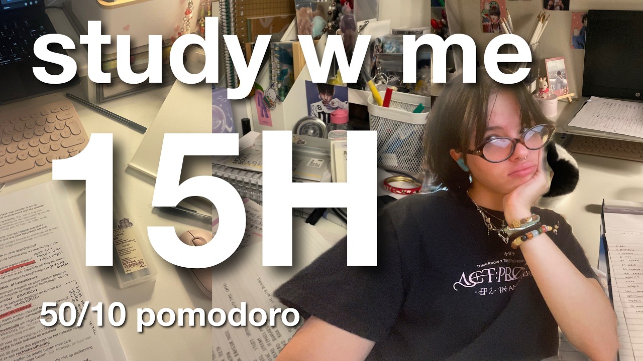 study with me live: 15 hours (real sounds, no music, 50/10 pomodoro technique) 🌷