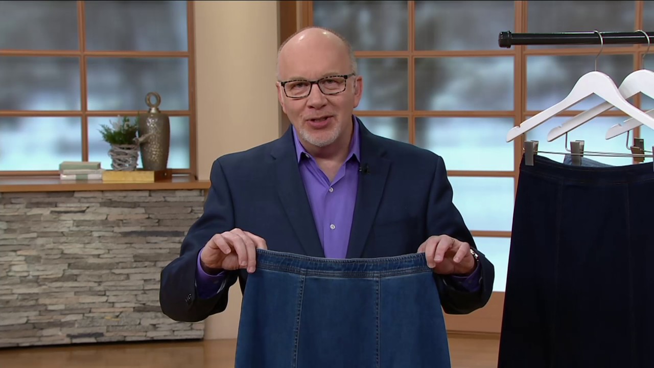 Denim & Co. Stretch Denim Midi Skirt with Panel Details on QVC