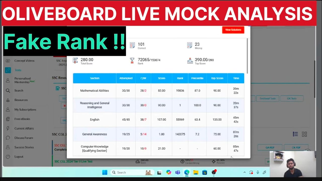 OLIVEBOARD Live MOCK Analysis today CGL2024MAINS MOCK TEST TODAY📚7-8DEC✍️💯#oliveboard#ssc#maths