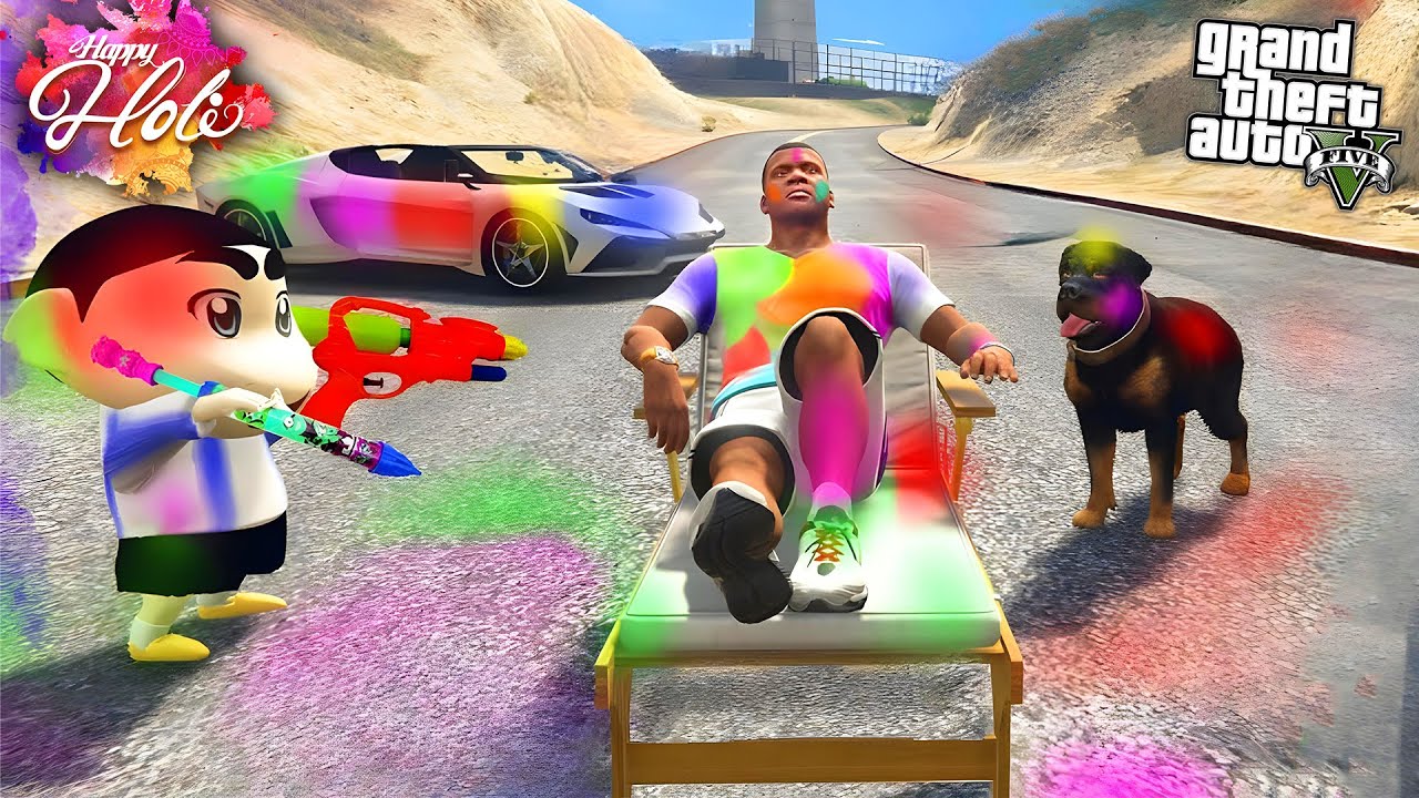 Shinchan and Franklin Celebrating Holi in GTA 5