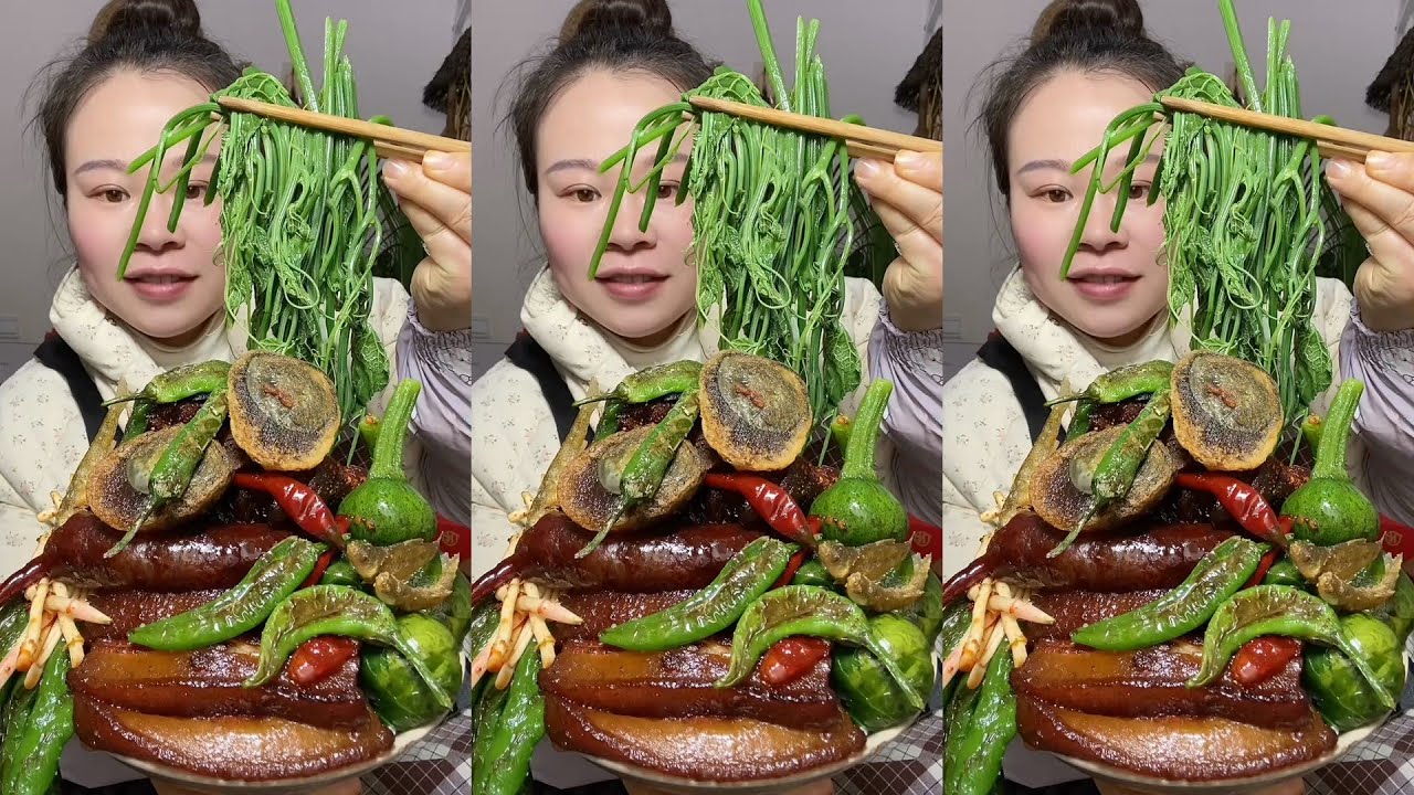 🔥 Homemade Mukbang | Braised Pork, Water Spinach, Eggs & Super Spicy Chili 🌶️ | Super delicious