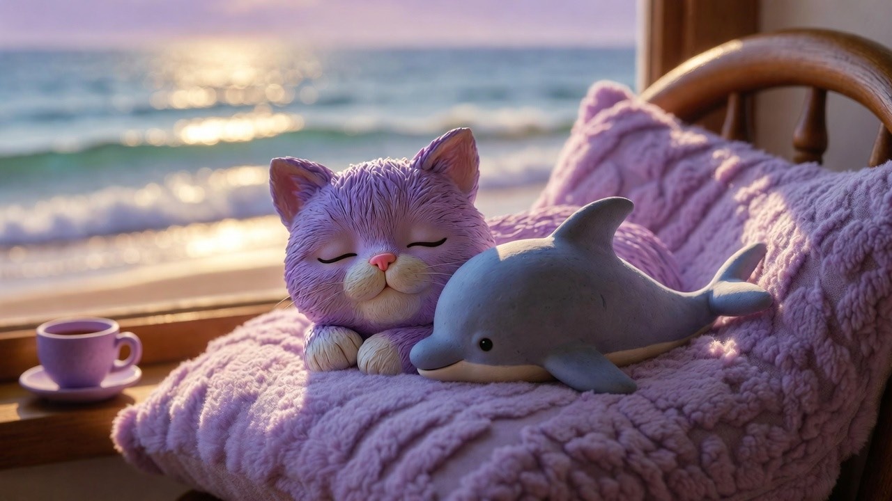 Tigra & Dolphin: Ocean Vibes Join the Nap (60 min Cozy Cat Nap) 🐈💙🐬 Soft Music for Relaxation