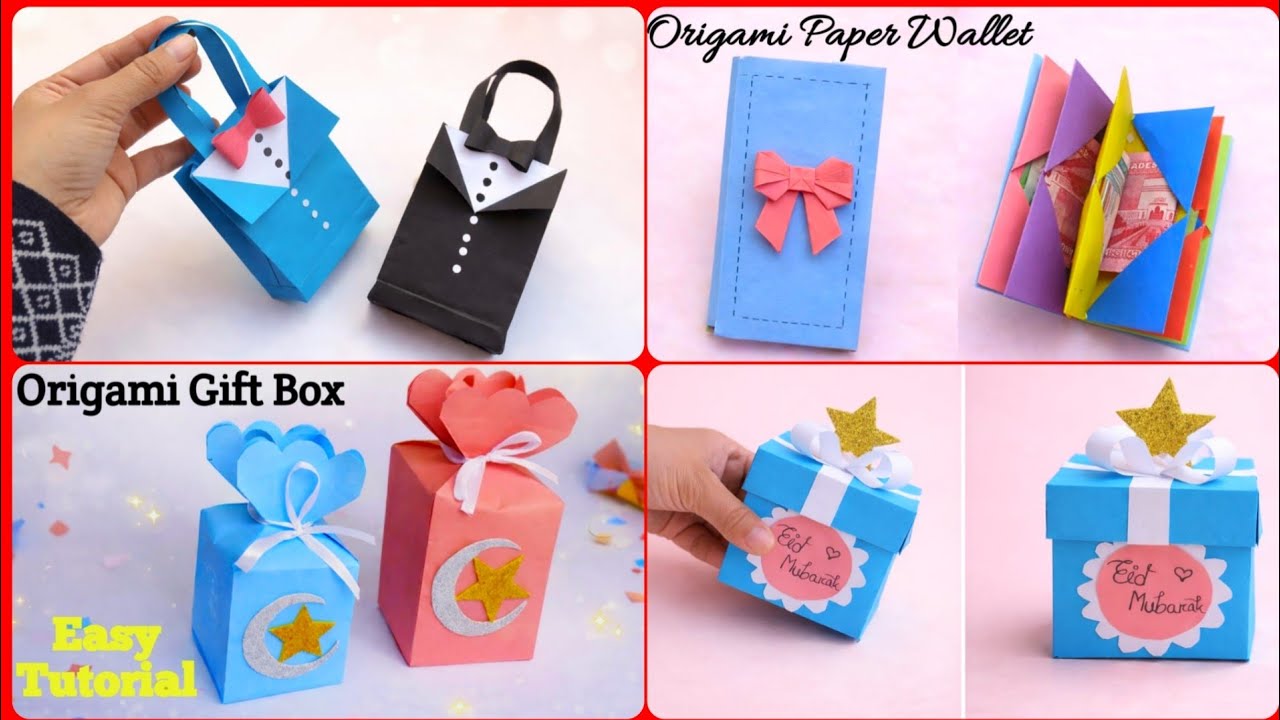 Four Origami Paper Gift Box | Step by Step Easy DIY Craft Making Idea | School Project Idea