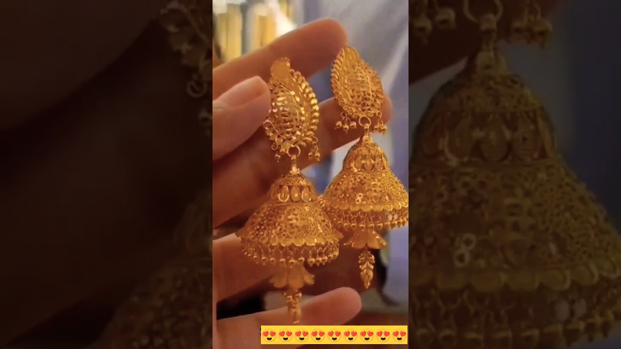 beautiful gold Jhumka Designs//gold earrings design//gold jewellery 😍