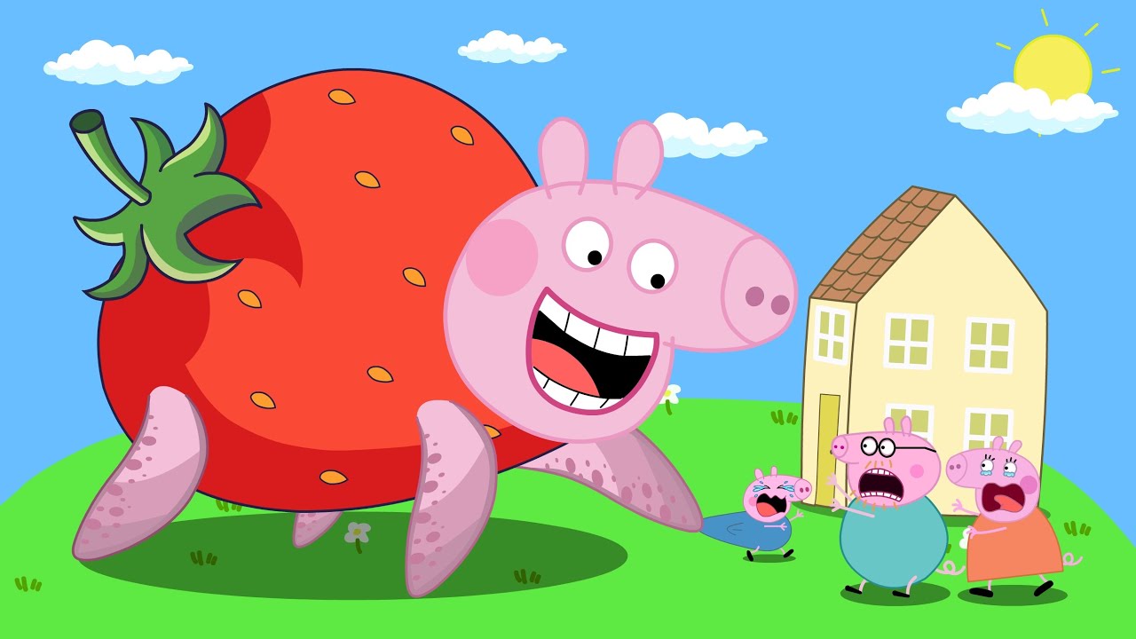 Giant Peppa with strawberry on her back | Peppa Pig Funny Animation