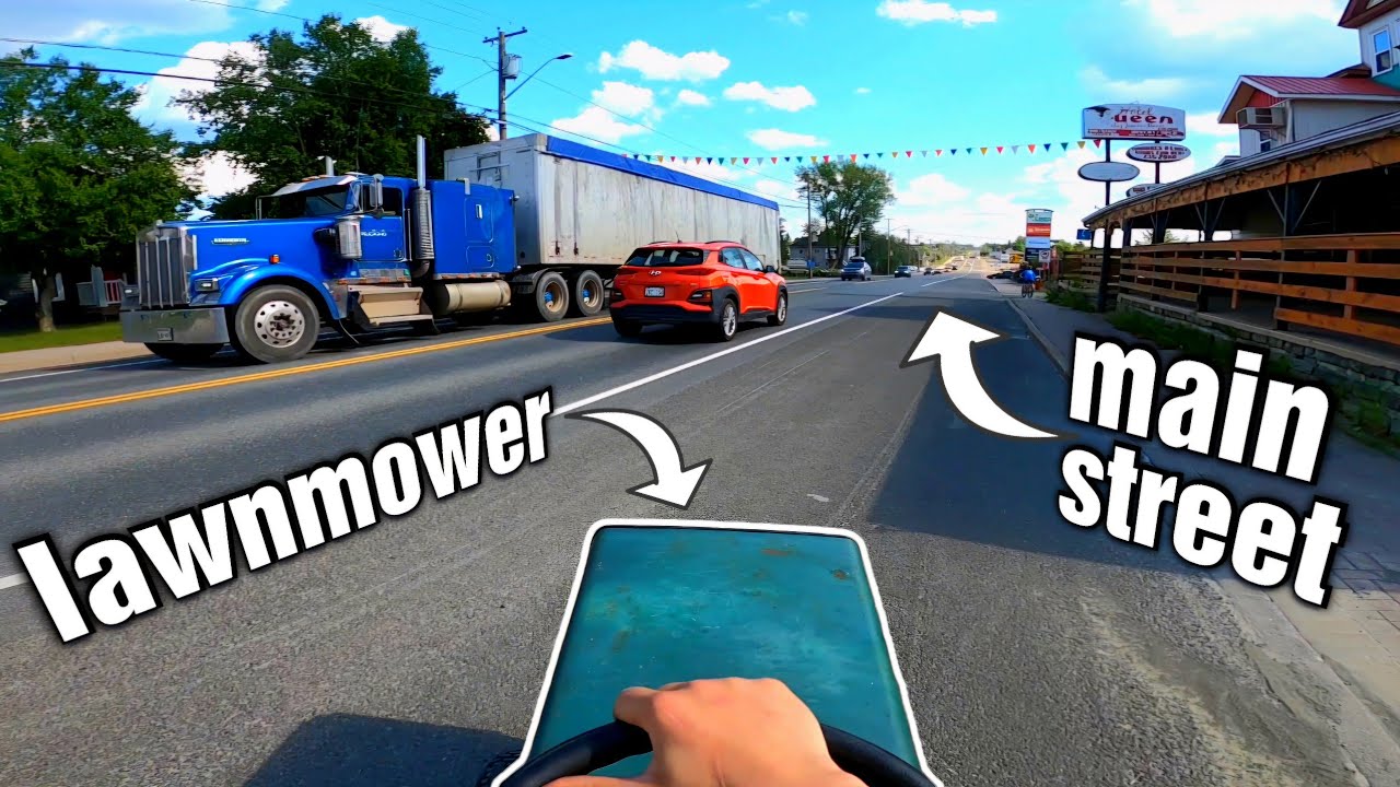 Driving my LAWNMOWER in the STREETS of a small town ** HILARIOUS **