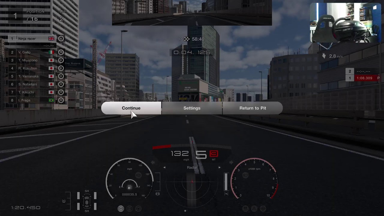 Ninja playing gran Turismo 7 going through power pack P1