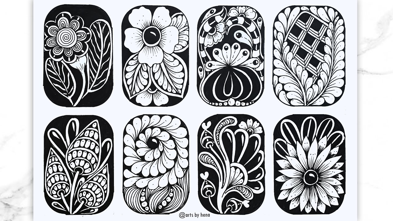 How To Draw 8 Beautiful Flowers For Beginners |Zentangle Art |Doodle Art | Zen-doodle