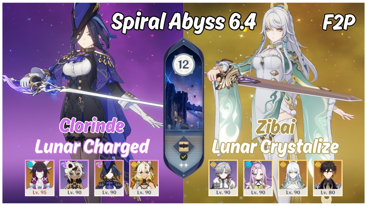 C0 Clorinde Lunar Charged & [F2P] C0 Zibai Lunar Crystalize | Spiral Abyss 6.4 | Genshin Impact
