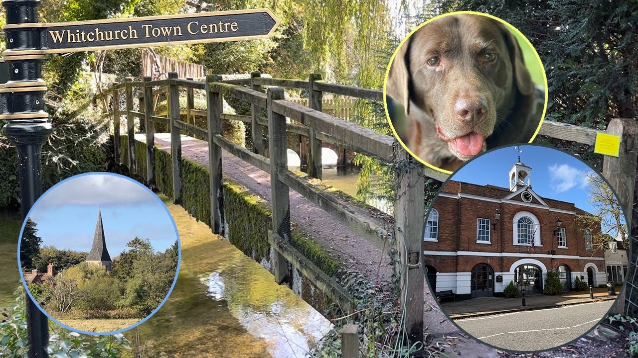 Whitchurch, Hampshire, UK, An Autumn dog walk along the River Test, finishing in a Victorian Chapel