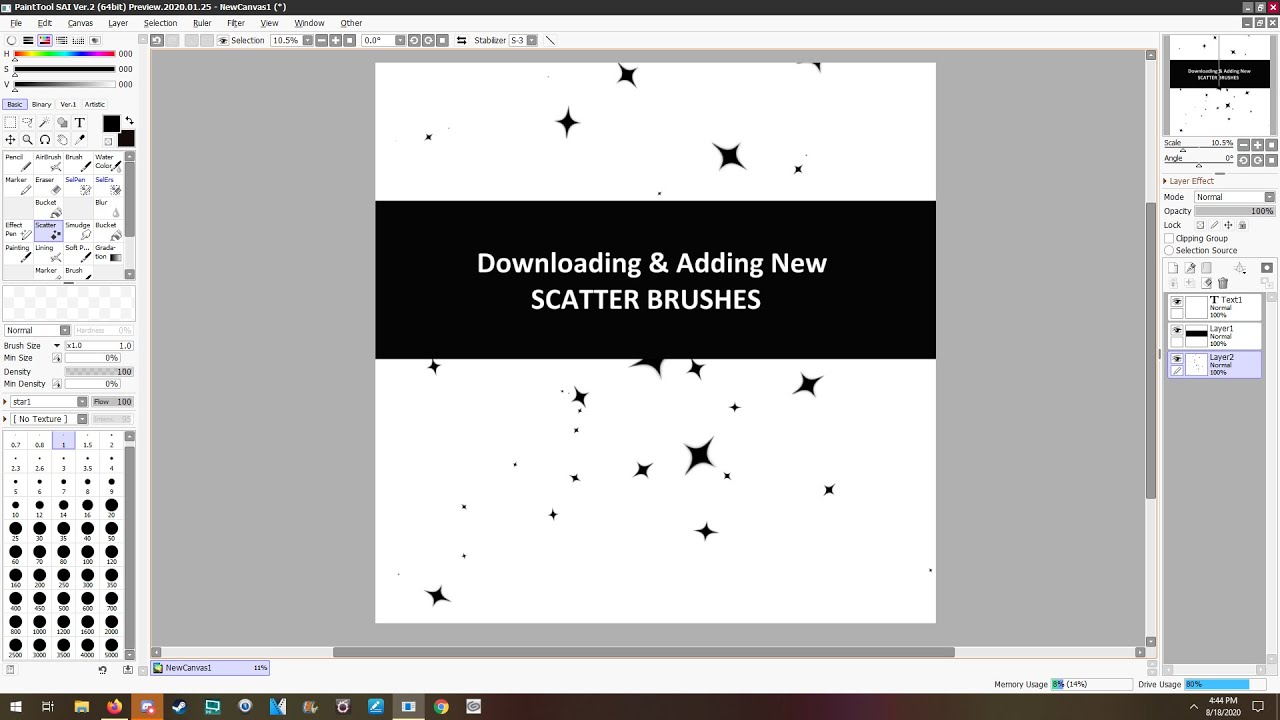 Paint Tool Sai 2: Downloading & Add Scatter Brushes