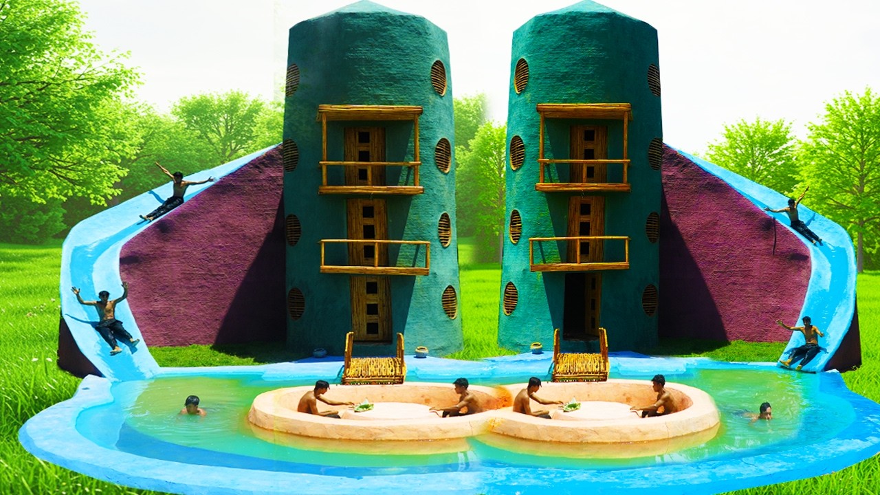 From Foundation to Finish: 95 Days Building an Mud Villa & Swimming Pool Flyover Water Slide [Full]