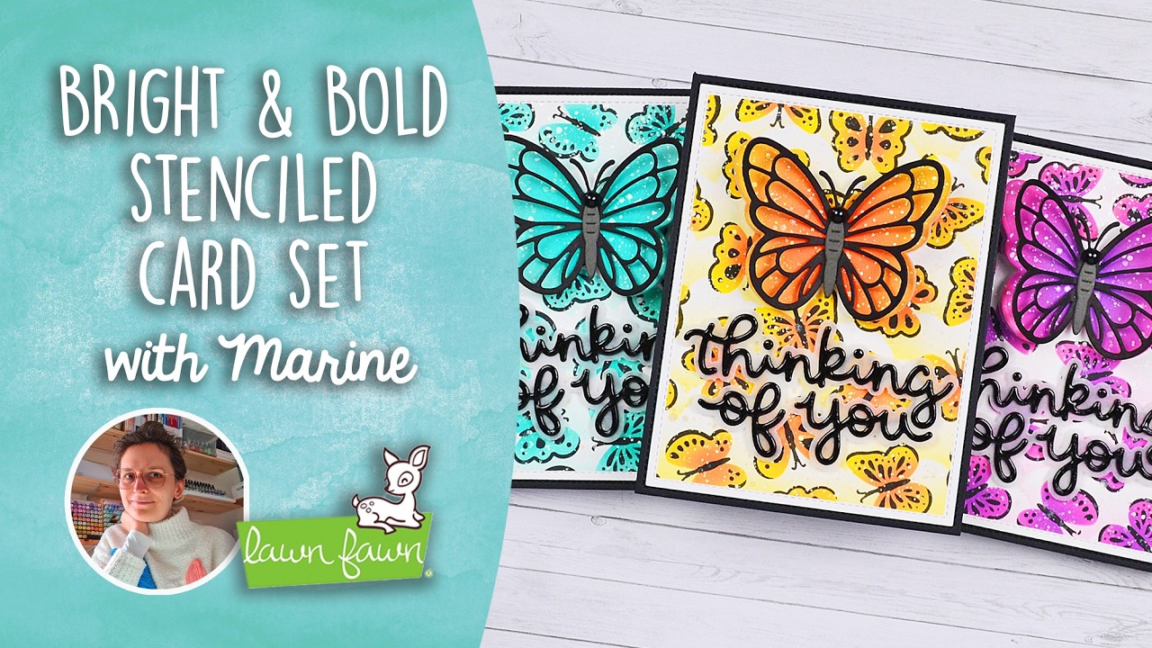 Bright & bold stenciled card set with Marine