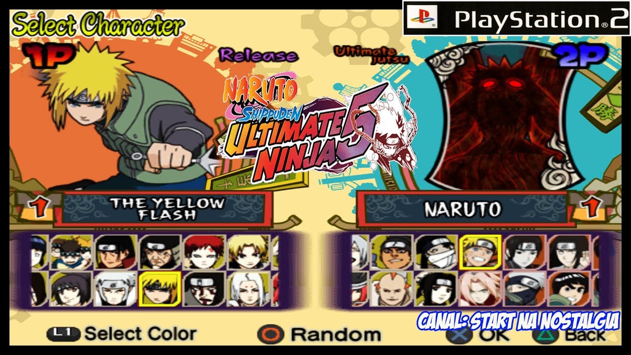Naruto Shippuden Ultimate Ninja 5 PS2 - LISTA TODOS OS PERSONAGENS / ALL CHARACTERS + INTRO + BATTLE