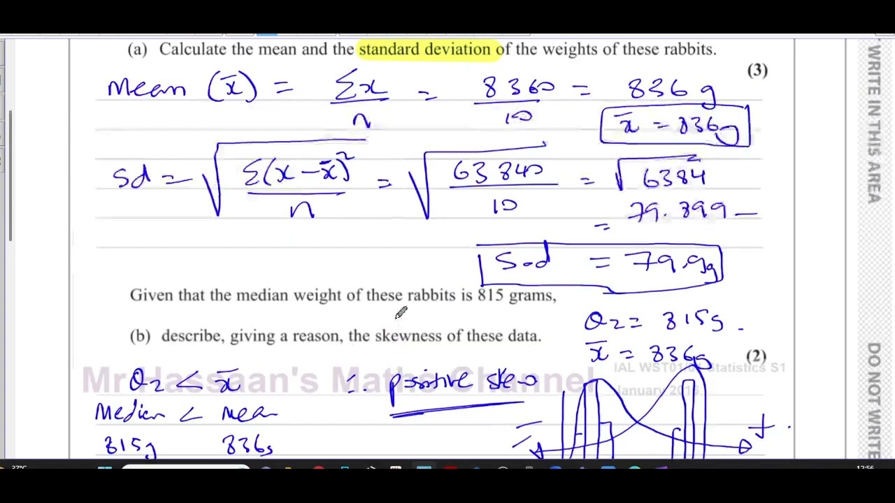 WST01/01, (Edexcel), IAL, S1 Jan 2016, Q6, Mean, Standard Deviation.
