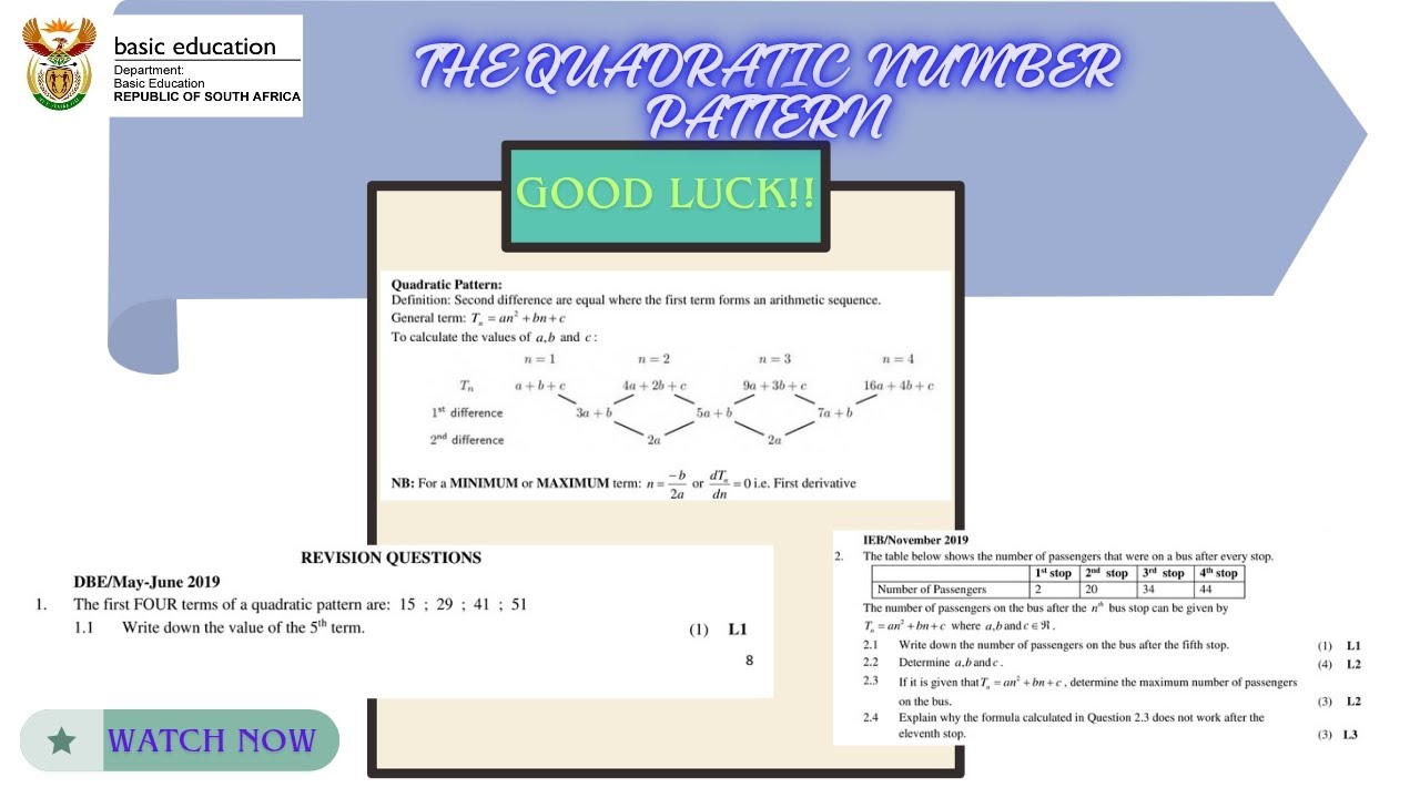 Mathematics P1: The Quadratic ( Sequence) number Pattern: Grade 11&12  ( Revision).