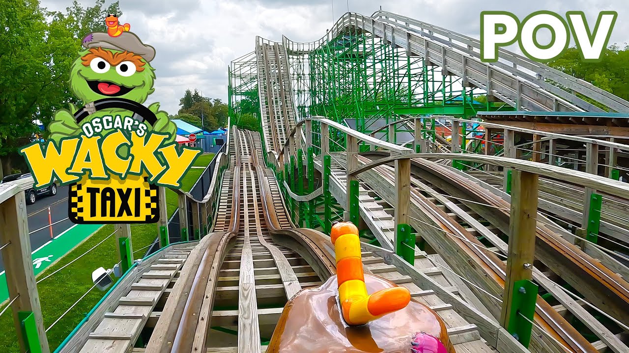 Oscar's Wacky Taxi Front Row POV Sesame Place Wooden Roller Coaster