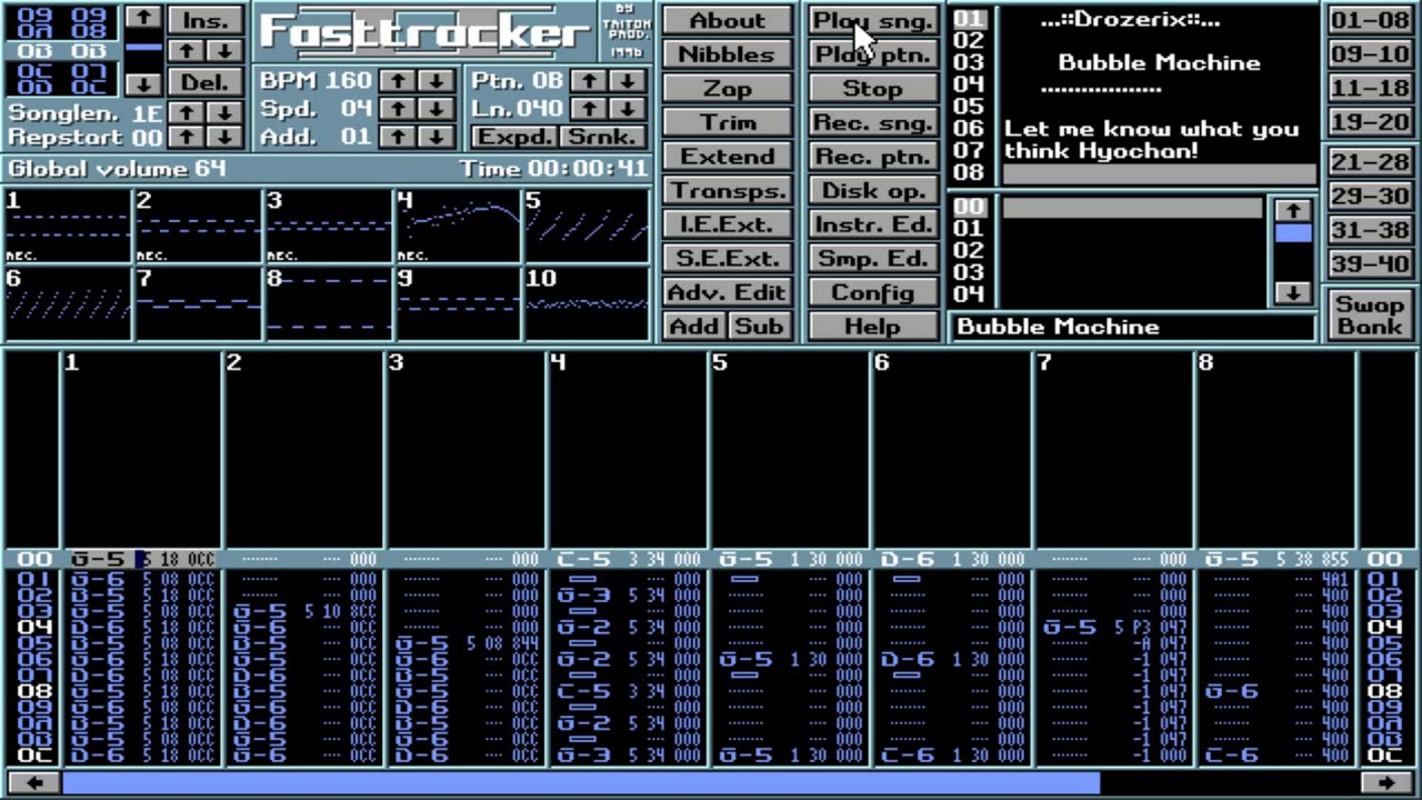 16-bits Fasttracker clone playing Drozerix - Bubble Machine