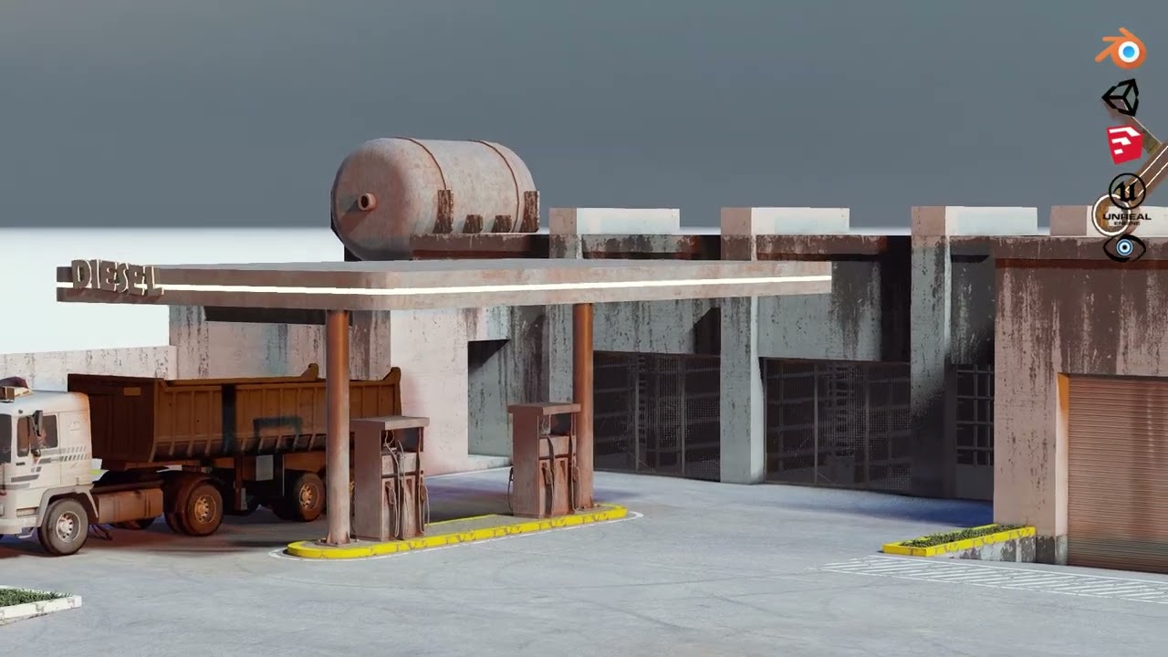 #realistic3d @Diesel Fuel Station 3D Animation | Repair Workshop, Truck Wash & Shops