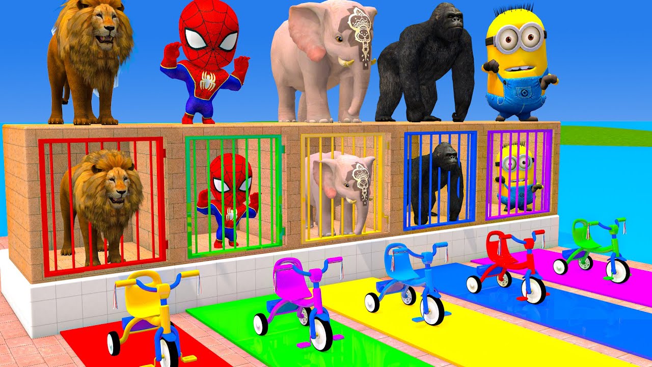 Long Slide Game With Cow Elephant Gorilla Hippopotamus Tiger 3d Animal Game Funny 3d Animals
